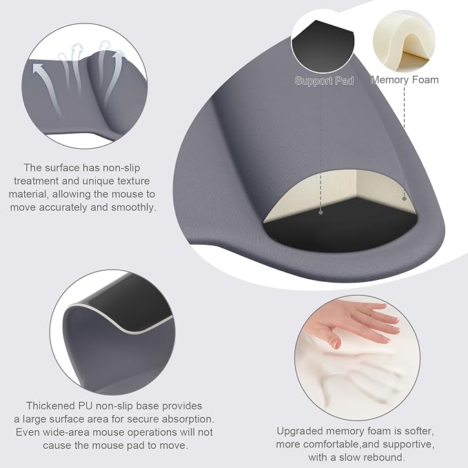MOSISO Wrist Rest Support for Mouse Pad & Keyboard Set, Ergonomic Mousepad Non-Slip Base Home/Office Pain Relief & Easy Typing Cushion with Neoprene Cloth & Raised Memory Foam, Space Gray