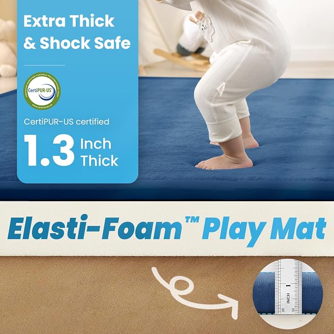 1.3" Thick Baby Play Mat for Floor,79x79 Large Memory Foam Tummy Time Mat | Soft Coral Velvet Nursery Rug, Non Slip for Crawling,Toddlers,Infants,Kids,Yoga & Tatami Style for Living Room