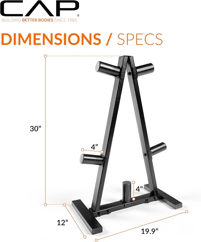CAP 2-Inch Olympic Plate Tree Rack for Home Gym, Heavy-Duty A-Frame Weight Plate Storage Rack, Space-Saving Plate Organizer Stand, 5-Post & 7-Post, 300lb & 500lb Weight Capacity