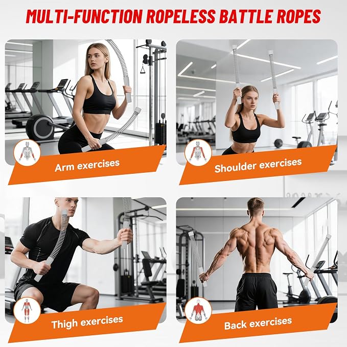 Ropeless Battle Ropes for Home Gym - Heavy Duty Cordless Workout Ropes for HIIT, Strength & Cardio Training, Portable Exercise Equipment for Men & Women, Low-Impact Fitness Rope (black)