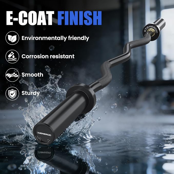 47” Solid Steel Olympic Curl Bars, 500LB | EZ and Super EZ curl bars with knurled grips, rotating sleeves, solid steel build, and 2-inch Olympic plate compatibility