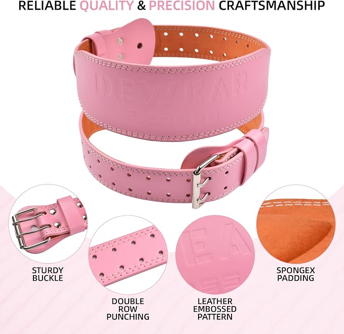 Leather Weight Lifting Belt, 4”& 6”Padded Lumbar Back Support, 10 Adjustable Holes, Gym Weight Belt Ideal for Deadlift, Powerlifting, Bodybuilding and Squat