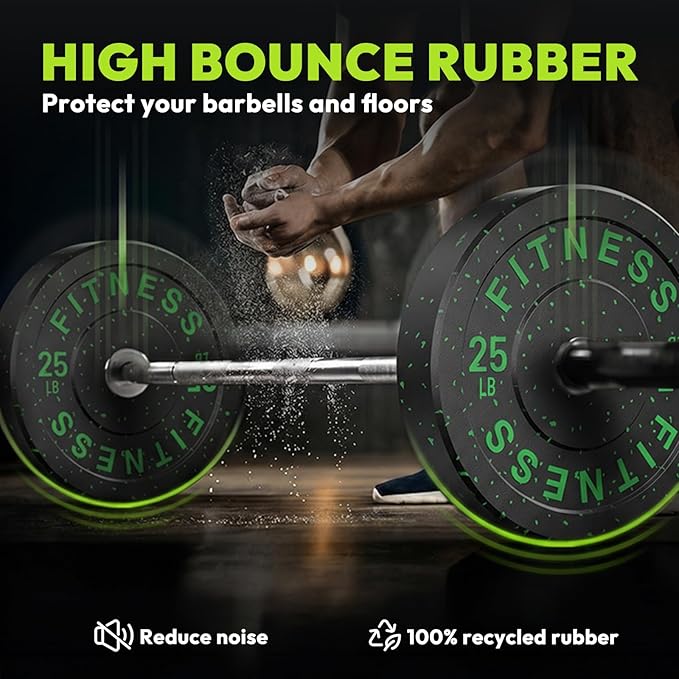 HANDBODE 2-Inch Weight Plates High Bounce, Olympic Bumper Plate Set 45/100/160/190/260/300lb, Colored Weight Plates Set for Home Gym, Barbell Weights Rubber Strength Training Plate for Weight Lifting