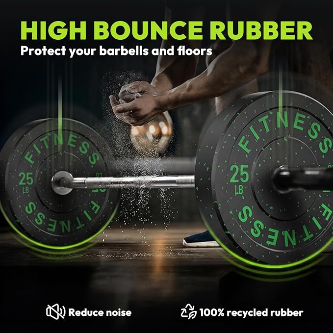 HANDBODE 2-Inch High-Bounce Bumper Plates, Olympic Weight Set, 10-650 lb | Barbell Weight Plates Set for Home Gym, Colored Weights Rubber Strength Training Plate for Weight Lifting