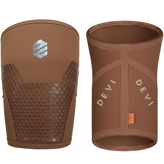 Knee Sleeves 7mm for Weightlifting, Squats, Fitness, Powerlifting, with Advanced 2025 Anti-Slip Design, Premium Neoprene, Constant Compression Brace, Gym Training Support - 1 PAIR - Men Women – DEVI (Brown, Large)