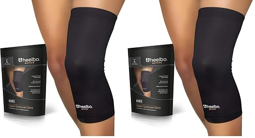 Heelbo Knee Compression Sleeve with Copper Infused Fibers and Breathable Fabric for Knee Pain Relief, Knee Support, Sore Muscles and Joints for Running, Jogging, Hiking or Arthritis, Black, Large