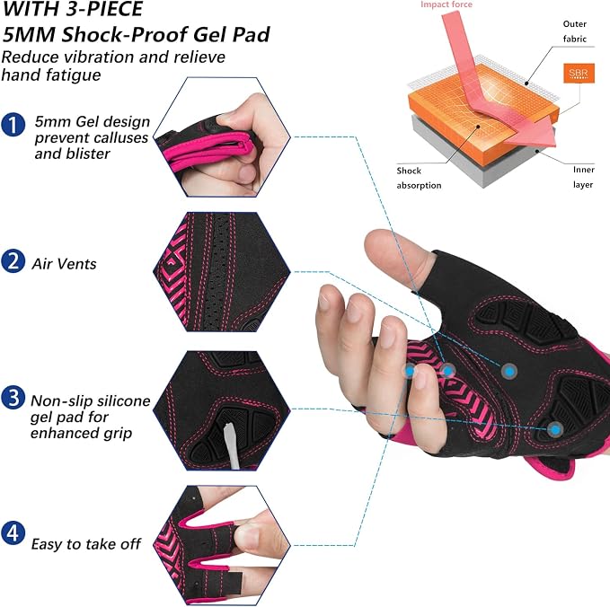Cycling Gloves Bicycle Road Bike Gloves, Half Finger 5MM Gel | Biking Gloves for Men Women Gym workout exercise Motorcycle Hiking Rowing Outdoor Sports