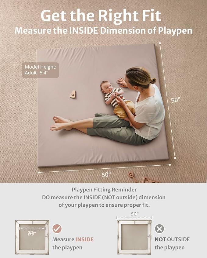 Blissful Diary Vegan Leather Baby Play Mat, 50''x50'', Taupe | thick cushion, safe and soft fabric, waterproof and wip clean, indoor use, non-slip bottom, stylish mordern decor