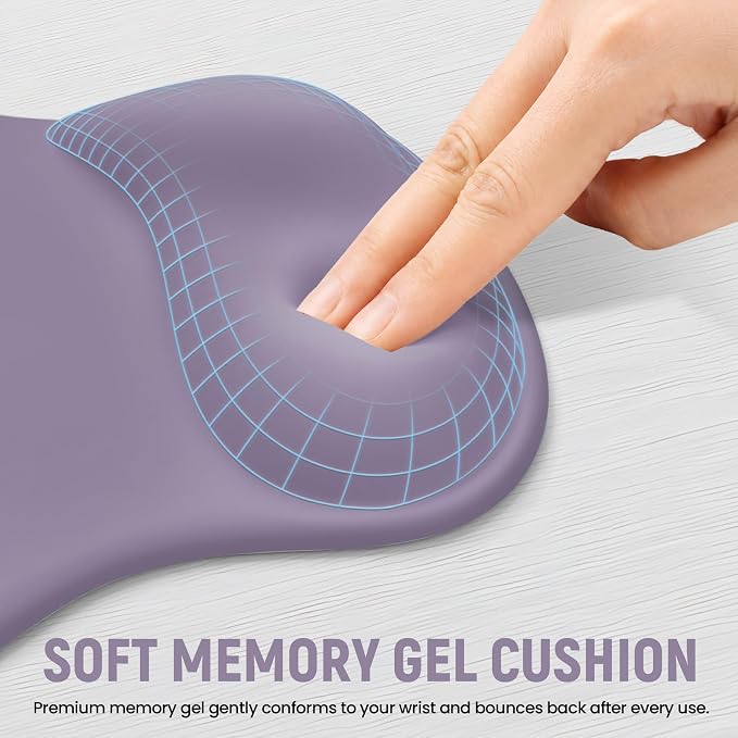 Ergonomic Mouse Pad with Wrist Rest, Gel Wrist Support, Lavender | 10.2 x 7.6 in Mouse Pad with Smooth Fabric Surface and Non-Slip Rubber Base for Office, Home, Study, and Gaming