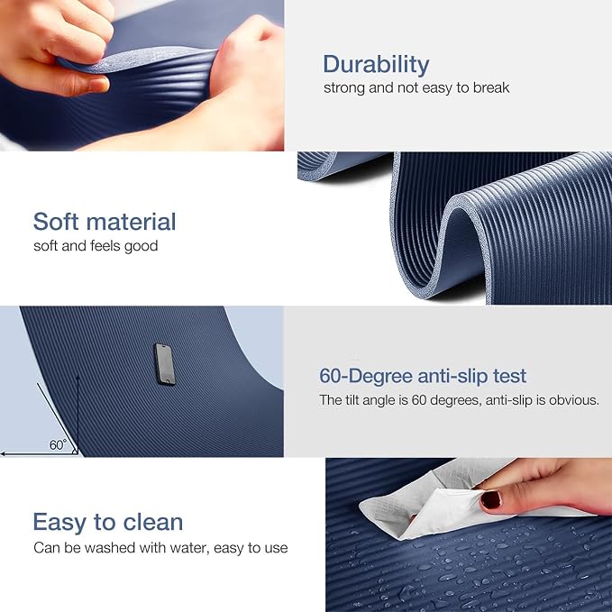Gruper Yoga Mat Non Slip NBR Extra Thick Yoga Mat, 72"L x 32"/24"W x 0.6"/0.4"TH (185cm x 80cm/61cm x 15mm/10mm), Anti-Tear Exercise Mat with Carrying Strap and Bag, Workout Mats for Yoga, Pilates