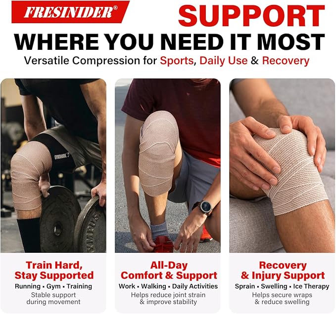 FRESINIDER Premium Elastic Bandage Wrap 3 Inch, 24 Pack, Hook and Loop | Versatile 3-Inch Cotton Compression Wrap for Ankle, Wrist and Elbow; Bulk Box for Clinics, Teams and First-Aid Stations.