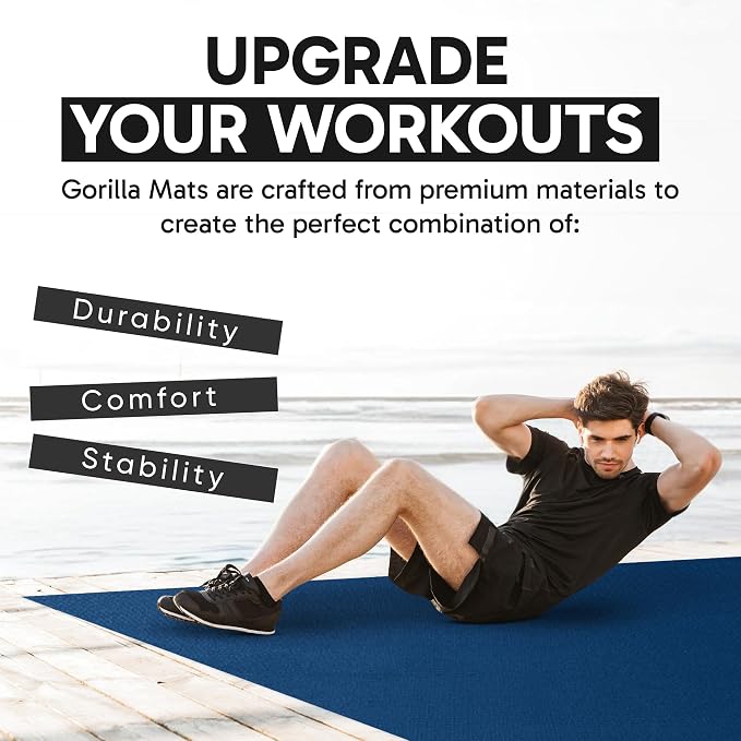 Gorilla Mats Large Exercise Mat – 6'x4', 7'x4', 7'x5', 8'x4', 10'x4' (1/4" Thick) – Ultra Durable Workout Mat for Home Gym Flooring – Non-Slip, Flat Fitness, Yoga & Weight Lifting Floor Mat
