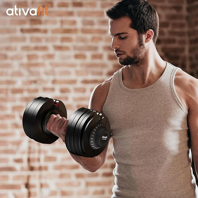 ATIVAFIT Adjustable Dumbbells Set, 5–88LB Quick Adjust Free Weights with Double Safety Lock & Anti-Slip Steel Handle, Space Saving Home Gym Equipment for Full Body Strength Training