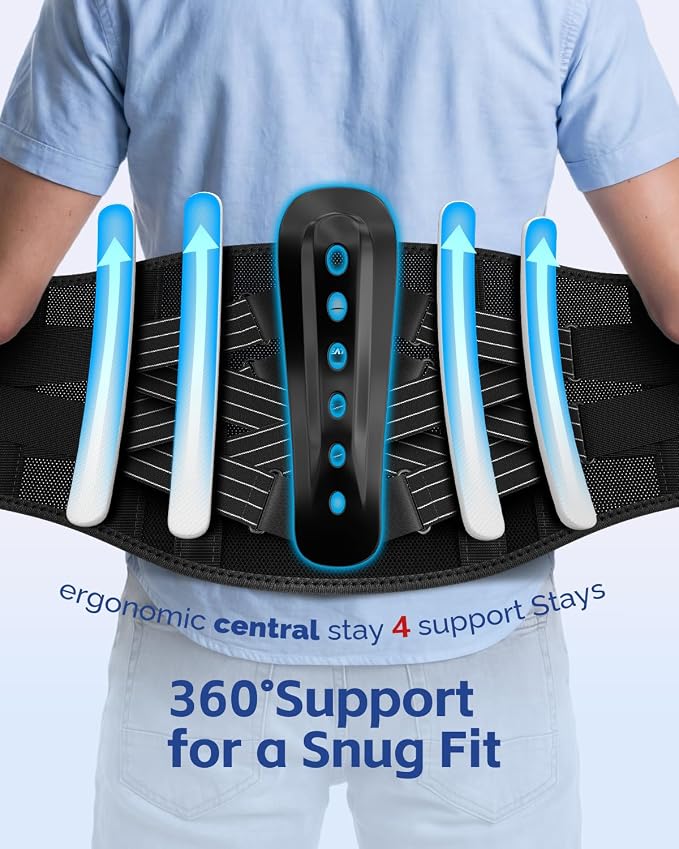 FEATOL Back Brace for Men Lower Back and Women, Removable Dual-Side Spine Lumbar Pad with Snug Fit, Adjustable Support Belt for Work, Gray, Size S 25-29.5"