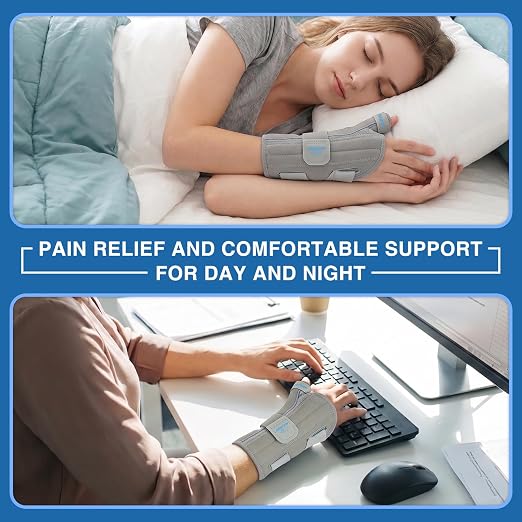 Carpal Tunnel Wrist Brace with Thumb Support, Thumb Brace Spica Splint for De Quervains Tenosynovitis, Tendonitis, Trigger Thumb Splint Wrist Support for Men Women - Left Hand,Gray,L/XL