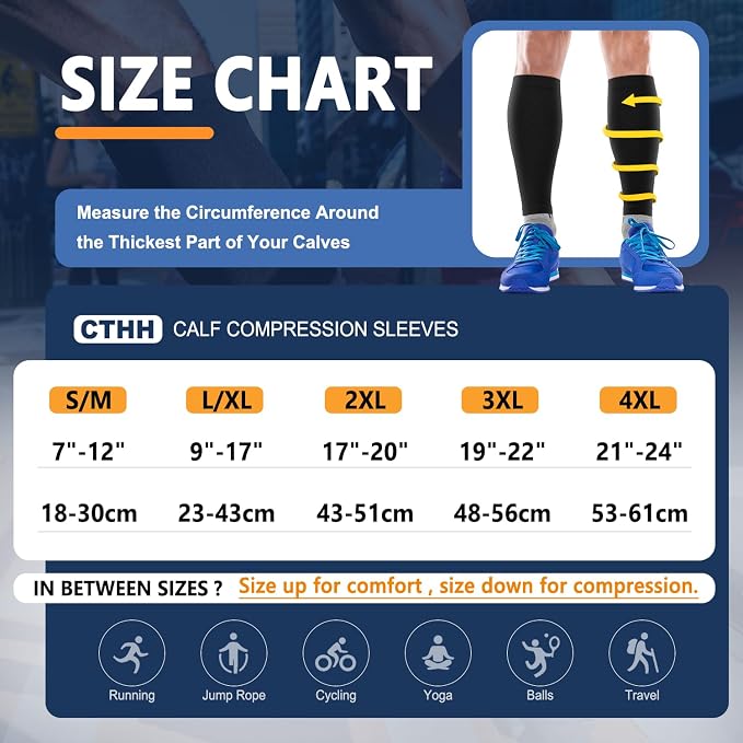 CTHH Calf Compression Sleeve for Men & Women Footless Compression Socks | 3 Pairs Graduated Compression Leg Sleeve Support for Shin Splints Pain Relief Running Flying Cycling Fitness Nurse