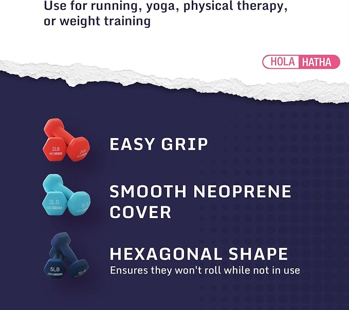 HolaHatha 1, 2 and 3 lb Neoprene Dumbbell Strength Training Weight Set with Rack
