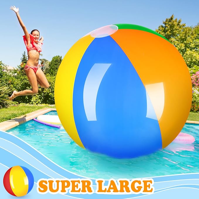 12 Foot Giant Inflatable Beach Ball, Large Beach Ball for Swimming Pool | Jumbo 12 ft Large Inflatable Beach Ball Pool Toy, Rainbow Colors for Swimming Pool Water Game, Kids Adults Outdoor Fun