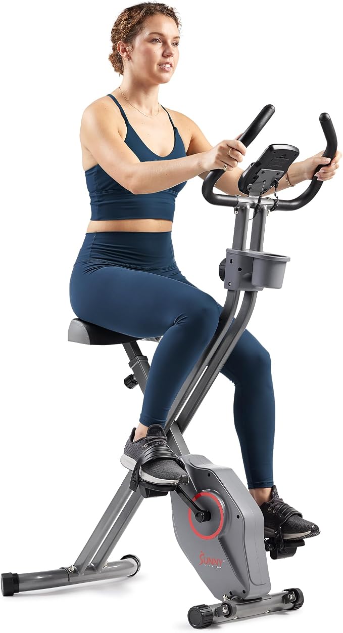 Sunny Health & Fitness Smart Foldable Magnetic X-Bike, Low-Impact Workouts