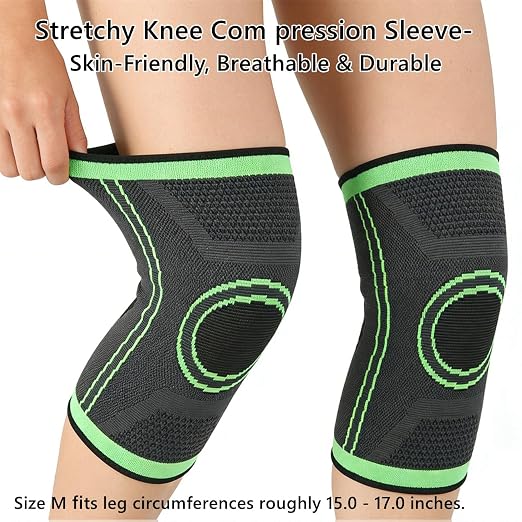 Knee Compression Sleeve For Women Men, Knee Braces for Knee Pain, Running Knee Brace, Knee Support For Knee Joint Pain (Gray with Green, Medium)