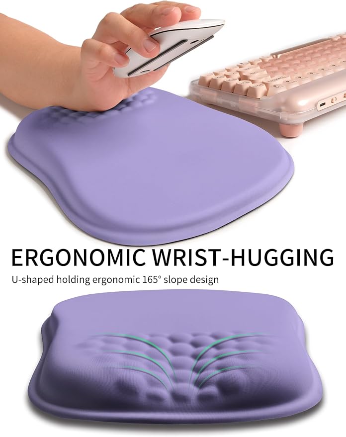 Hokafenle Ergonomic Wrist-Hugging Mouse Pad Wrist Support, U-Shaped Holding Wrist Rest Mousepad for Carpal Tunnel Pain Relief with Cushioned Memory Foam Slope Massage Bulge (10.2x8.3 in,Lavender)