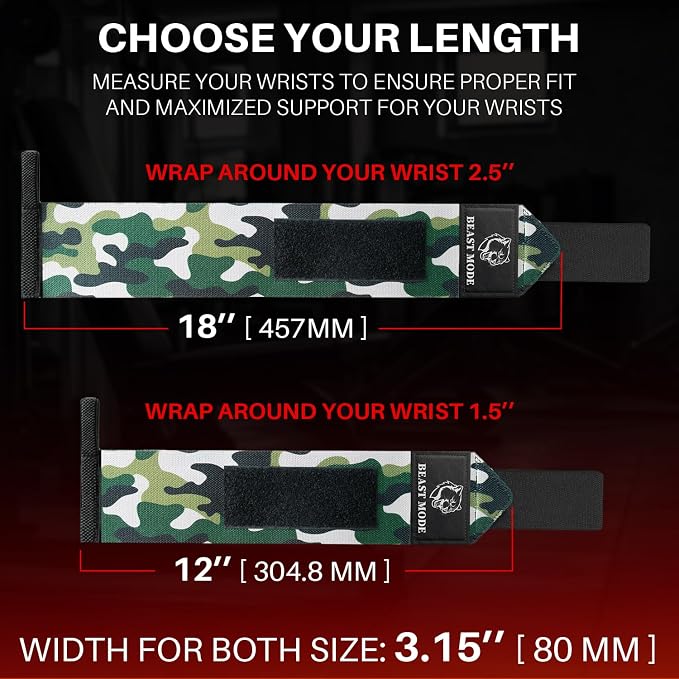 TECEUM Elastic Cotton Weightlifting Wrist Wraps with Thumb Loops, 1 Pair