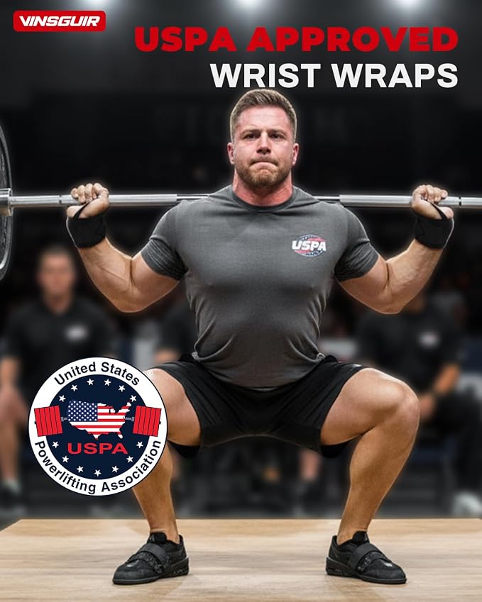 VINSGUIR Wrist Wraps for Weightlifting, [USPA Approved] Lifting Straps for Wrist Support with Heavy Duty Thumb Loop, Gym Wrist Brace for Working Out, Crossfit, Powerlifting, for Men&Women