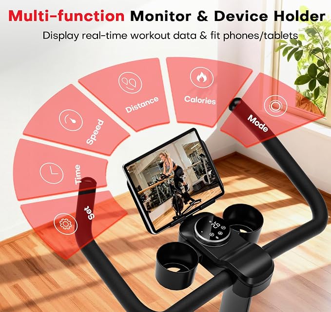 CHAOKE Exercise Bike, Quiet Adjustable Magnetic Stationary Bike for Home Cardio with App Compatible, 350LB Weight Capacity Indoor Cycling Bike with Comfortable Seat, Digital Display for Home Fitness