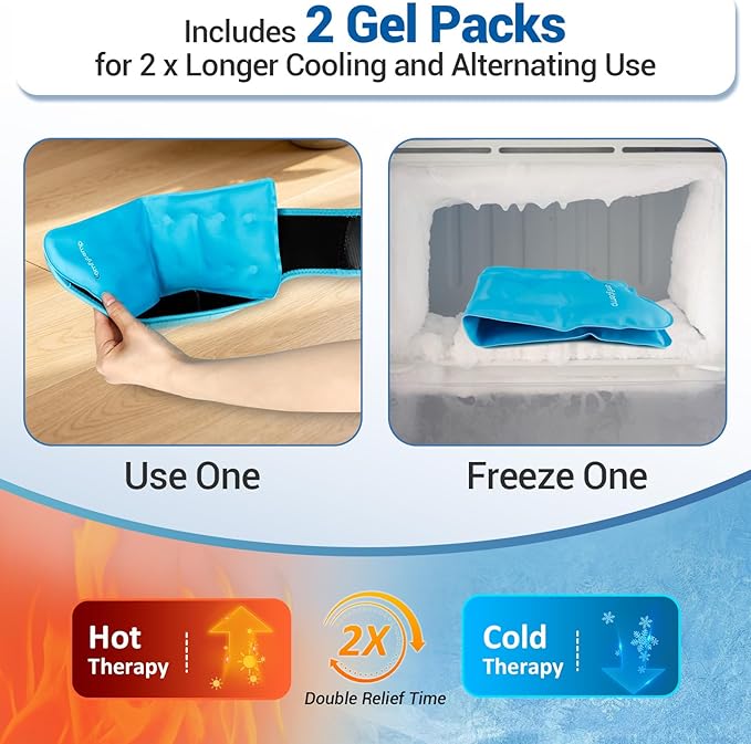 Comfytemp Ankle Ice Pack Wrap Brace for Swelling, Foot Pain Relief, 2 Gel Packs for Injuries Reusable, Hot Cold Compress Therapy for Plantar Fasciitis Relief, Heel Spur, Achilles Tendonitis, Swelling
