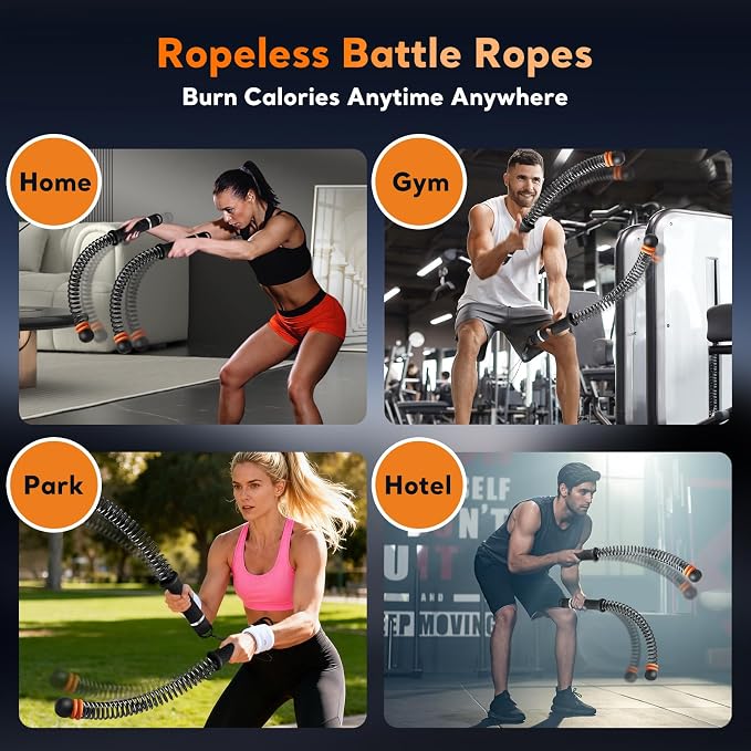 Ropeless Battle Ropes, Adjustable Weighted Cordless Battle Ropes for Home Gym, Portable Workout Equipment Exercise Rope for Strength Training, HIIT & Cardio Fitness