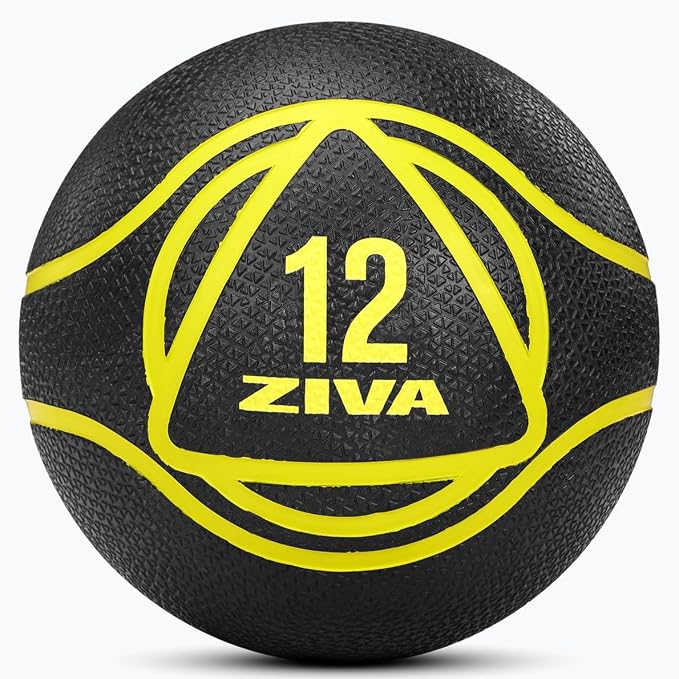ZIVA Medicine Ball – Durable Rubber Weighted Ball with Easy-Grip Textured Shell for Core, Balance and Strength Training – Commercial Quality (Black, 4–20 lb)