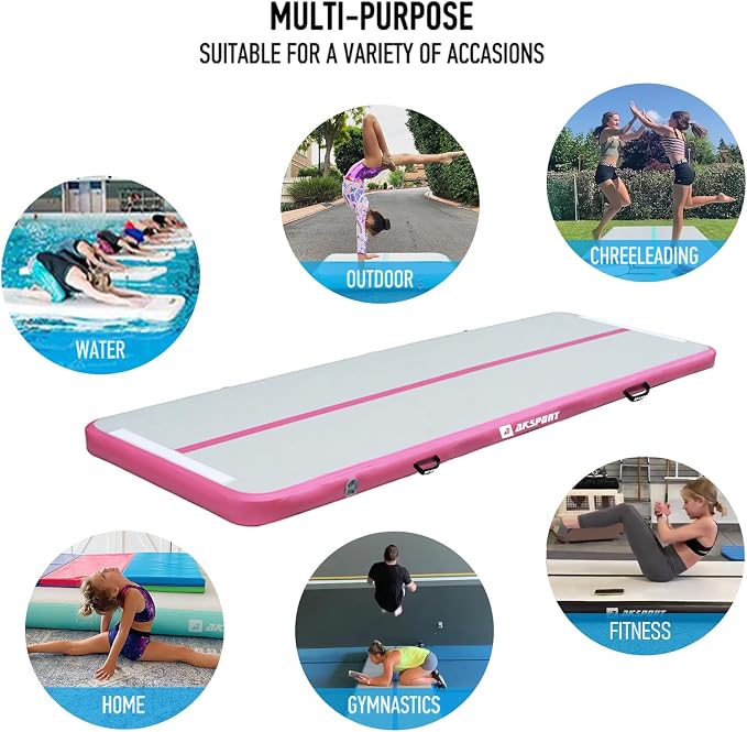 AKSPORT Gymnastics Air Mat Tumble Track Tumbling Mat Inflatable Floor Mats with Air Pump for Home Use/Tumble/Gym/Training/Cheerleading/Parkour/Beach/Park/Water