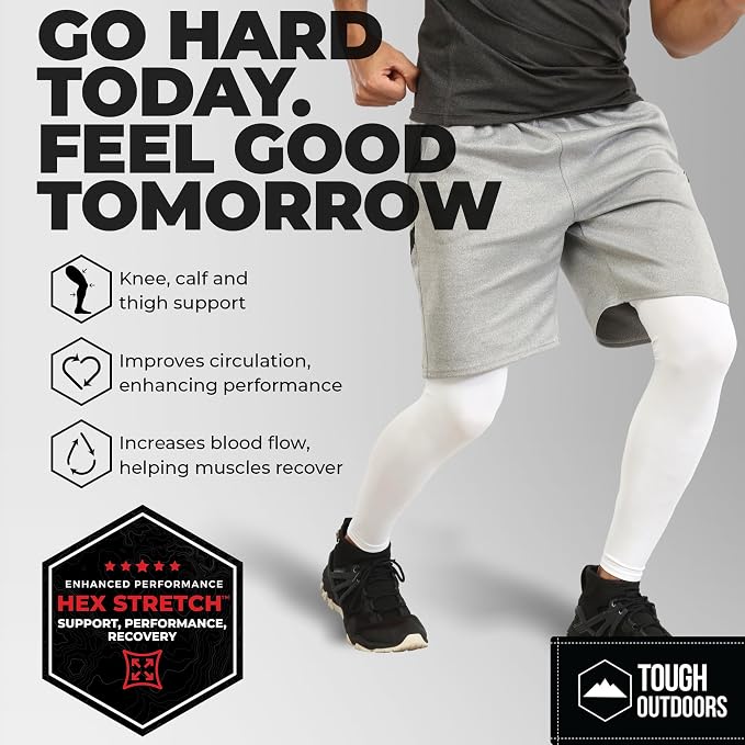 Tough Outdoors Leg Compression Sleeve - Leg Sleeves for Men & Women - Compression Calf Sleeves - Basketball Football Cycling