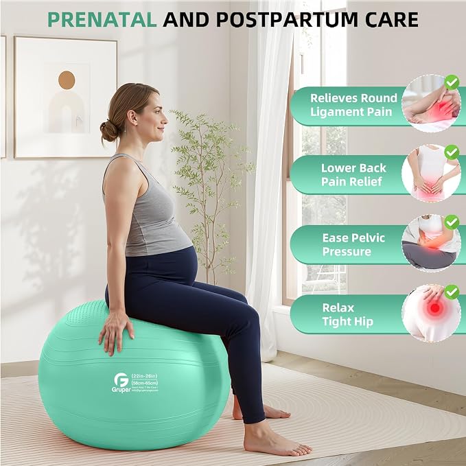 Gruper Yoga Ball, Extra Thick Non Slip Exercise Ball for Workout, Yoga, Pregnancy, 4 Sizes Anti Burst Chair for Home and Office, Includes Foot Pump & Fitness Guide