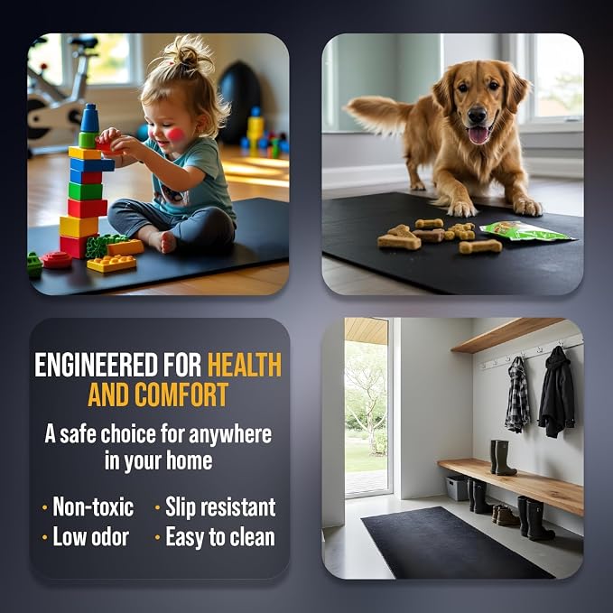 Rubber King Multi-Purpose Exercise Mat - 100% Recycled Thick Rubber Mat for Home Gym Flooring, Non-Slip, Low-Odor Durable Workout Mat for Indoor/Outdoor, Shoe-Friendly