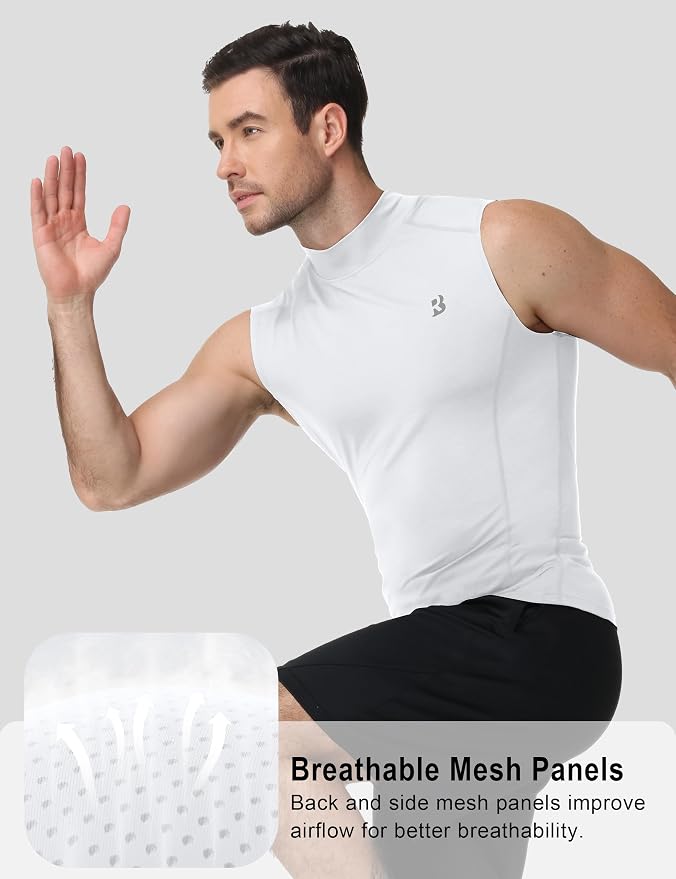 Roadbox Men's Compression Tank Top, Mock Turtleneck Sleeveless Shirt, Fitted Athletic Base Layer for Gym Workout