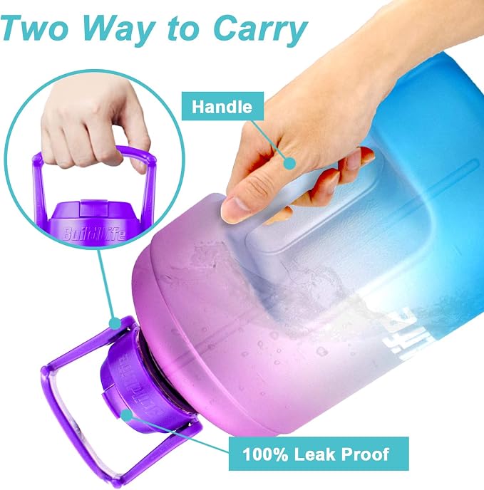 QuiFit 1 Gallon Water Bottle - with Straw & Motivational Time Marker Leak-Proof BPA Free Reusable Gym Sports Outdoor Large(128OZ/73OZ) Capacity Water Jug