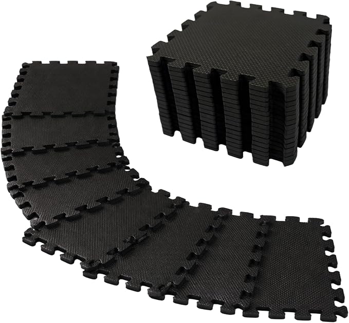 18 PCS Floor Mats for Home Gym, 3x6 Feet High-Density Interlocking Foam Floor Mats 0.4"(10mm Thick) Puzzle Tiles Mat for Workouts, Exercise, Play, Yoga, Cardio, Weights (Black)