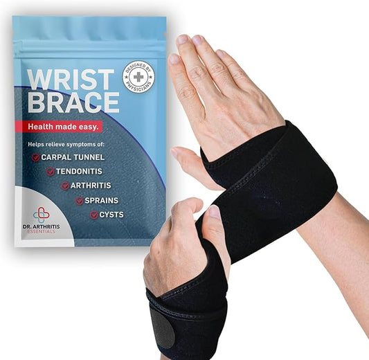 Dr. Arthritis Essentials Wrist Support, Wrist Wraps, Carpal Tunnel Wrist Brace for Night Support, Hand Brace & Wrist Guard for Left & Right Hand (Black 2 Pack)