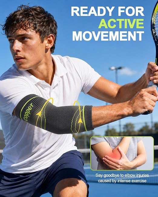 LISEPWU Copper Elbow Brace for Men & Women, Elbow Compression Sleeve (Pair) | Elbow Support Sleeve for Elbow Pain, Tennis Elbow, Golfer's Elbow, Tendonitis, Arthritis & Bursitis Workouts, Breathable (L)