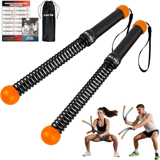 Weighted Ropeless Battle Ropes, Portable Cordless Battle Ropes with Poster | Heavy Duty Portable COCTN Battle Ropes for Strength Building, Cardio Fitness, Workout Equipment for Low-Impact Workout
