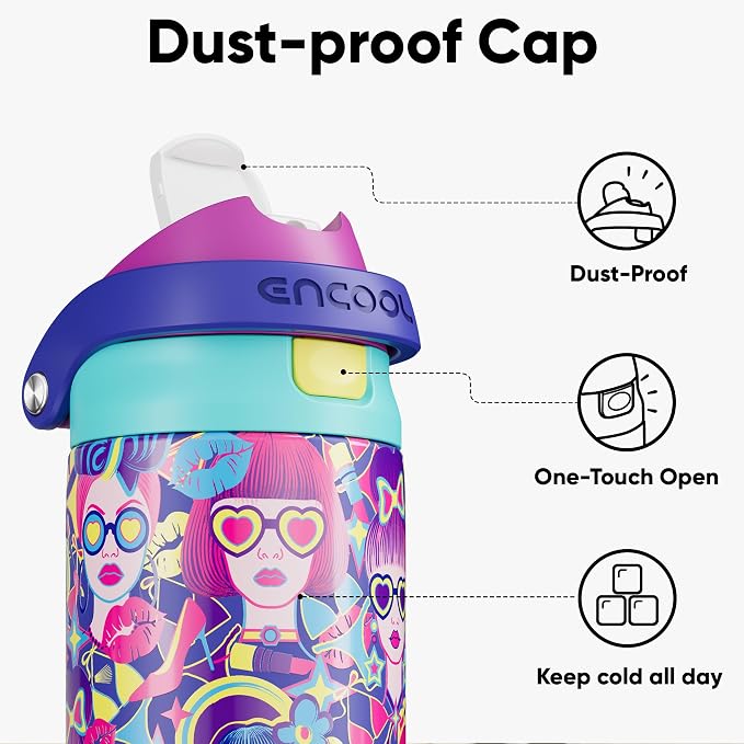 ENCOOL Leakproof Insulated Water Bottle with Straw Dual-Sip Water Bottle Bag-Safe Design for Work, Commute & Gym – Keeps Drinks Cold All Day, 24 oz, Vibe Spice