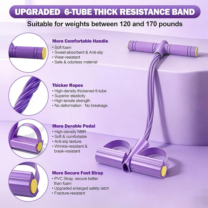 Multifunction Foot Pedal Resistance Bands with Handles, 6-Tube Elastic Yoga Exercise Bands, Home Gym Fitness Equipment for Women & Men to Tone Abs, Core, Legs, Arms, Waist