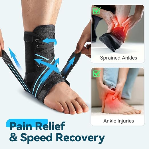 Ankle Brace for Women Men, Lace Up Foot Stabilizer for Sprained Ankle | 2 Removable Side Stabilizers, Quick Lace-Up, Figure 8 Support, Adujustable, Fit for Achilles Tendonitis, Injured Ankle