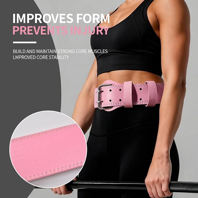 Leather Weight Lifting Belt, 4”& 6”Padded Lumbar Back Support, 10 Adjustable Holes, Gym Weight Belt Ideal for Deadlift, Powerlifting, Bodybuilding and Squat