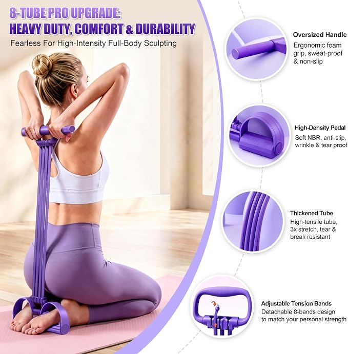 Multifunction Foot Pedal Resistance Bands with Handles, 3 in 1 Tension Rope Elastic Fitness Band for Home Workout, Yoga,Stretching, Full Body Exercise for Abs, Core, Waist, Arm, Leg