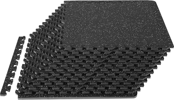 VEVOR 0.56Inch 48sq.ft 12 Tiles Gym Flooring for Home Gym, Rubber Top with High Density EVA Foam, 25 x 25In Gym Floor Exercise Equipment Mats, Interlocking Gym Mats, Puzzle Workout Mats, Black & Gray | Rubber Top with High Density EVA Foam, 25 x 25 in ...