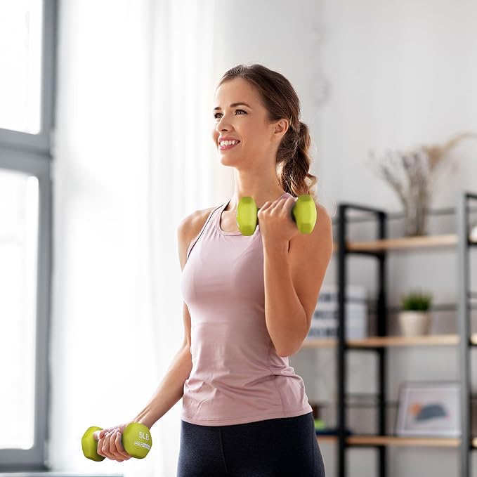 HolaHatha 1, 2 and 3 lb Neoprene Dumbbell Strength Training Weight Set with Rack