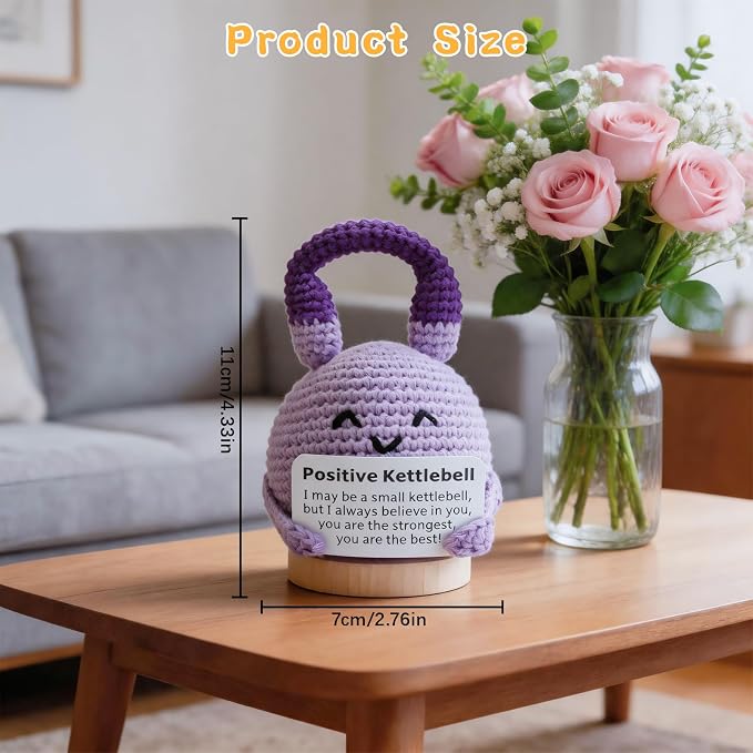 Crochet Knitted Kettlebell, 3.54 Inch Positive Kettlebell with Encouraging Card, Unique Fitness Themed Gift for Home Office Room Desktop Decoration