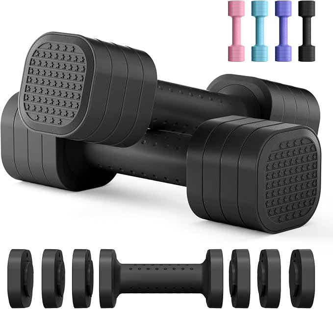 Zempox Hand Weights for Women at Home 2-5 lb Light Adjustable Dumbbells Set | Adjustable 2-5 lb(A Pair 4lb 6lb 8lb 10lb), 4-in-1 Design, TPU Soft Grip, Quick Weight Change, Compact for Home, Gym, Office
